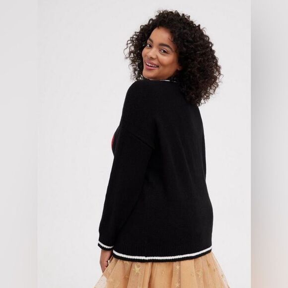 TORRID Sweater Plaid Lips Black Maroon Red Gold Sequins Stars - Picture 7 of 12
